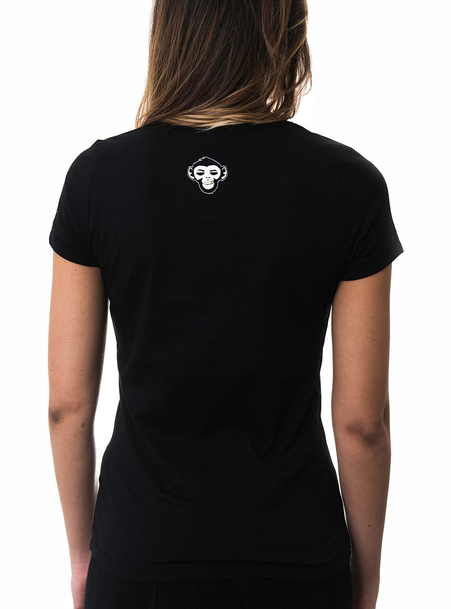 Monkey on the back Woman Black t-shirt back model
